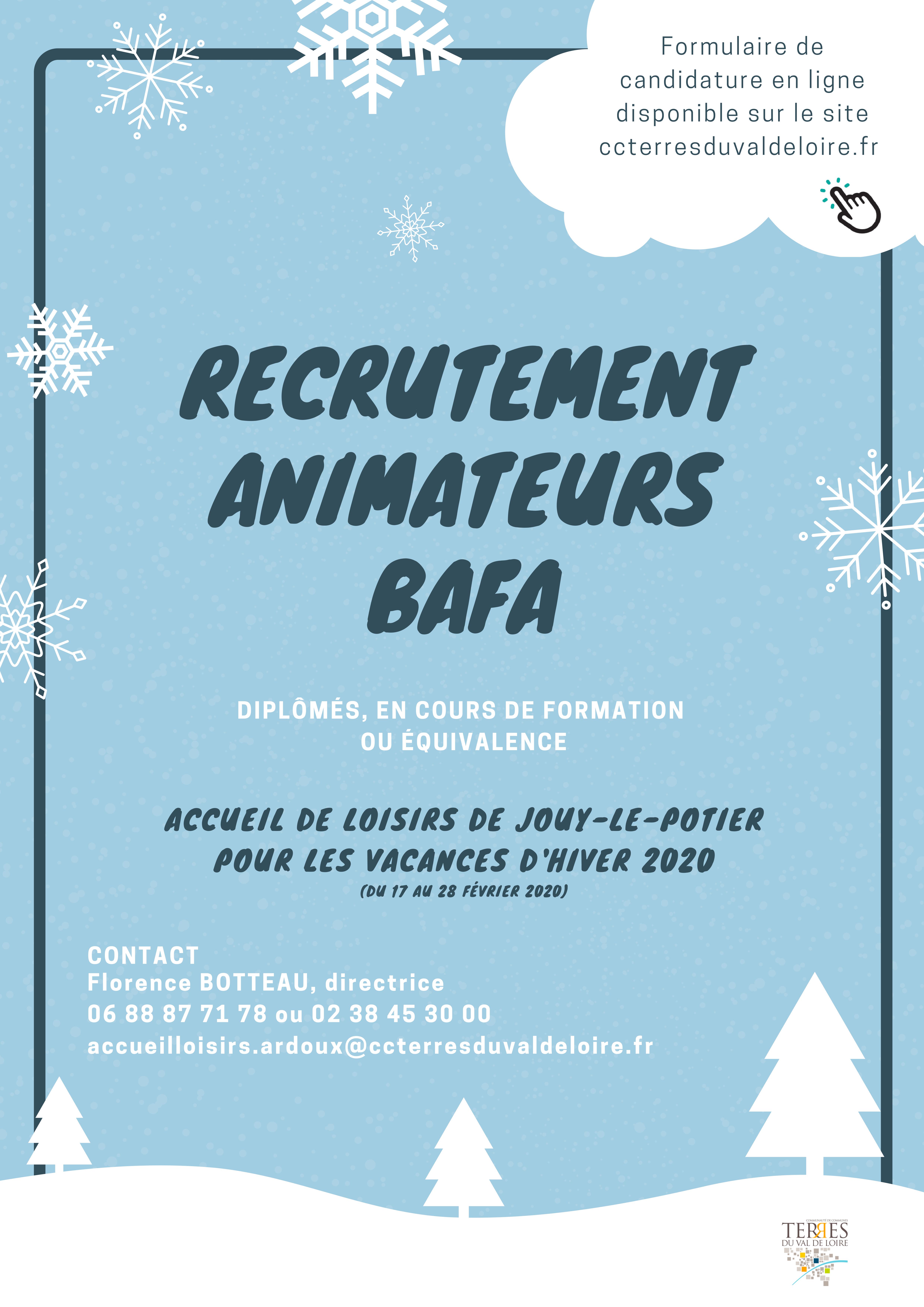 Affiche Recrutement animateurs hiver 2020 Centre de Loisirs