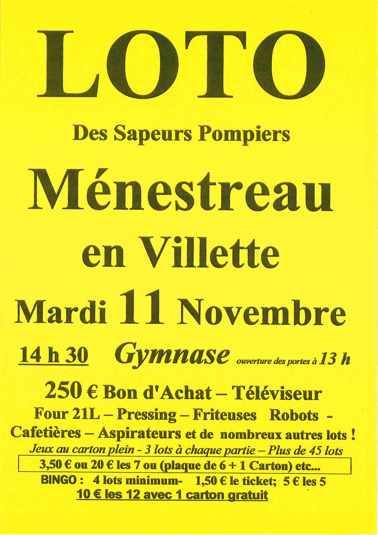 Loto des pompiers Menestreau 11 11 25