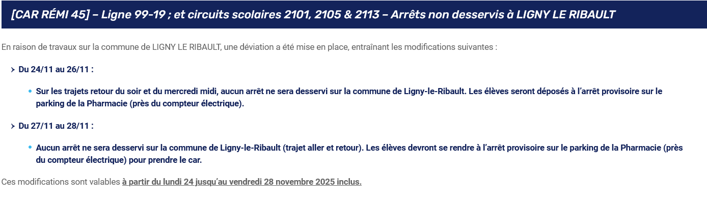 Arrts non desservis LIGNY LE RIBAULT Rmi Rgion Centre Val de Loire