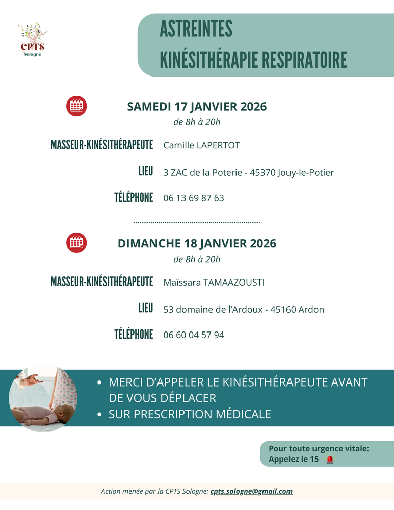 Astreintes kine 17 01 26