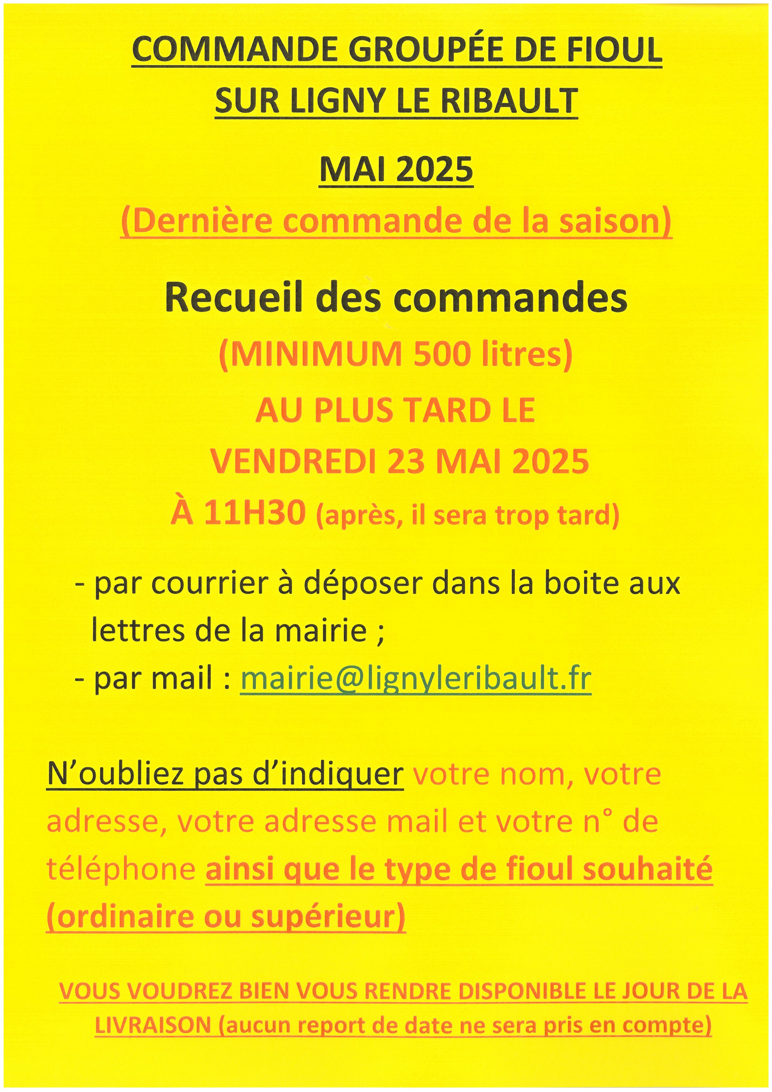 Commande fioul 2025 05
