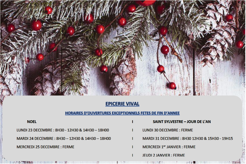 HORAIRES NOEL 2