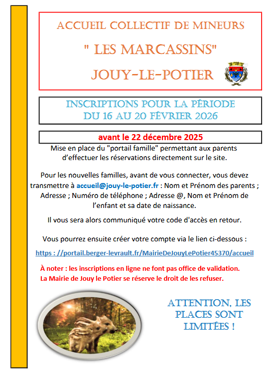 CENTRE DE LOISIRS LES MARCASSINS Jouy fev 2026
